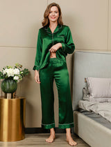 [Vert] SilkSilky-FR Long Sleeve Lapel Collar Femme Pyjamas 005