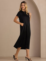 [Noir] SilkSilky-FR Short Sleeve Round Neck Robes 001