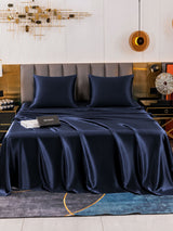 [Bleu Foncé] SilkSilky-FR Parure de Lit Soie 002