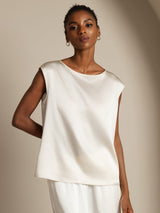 [Blanc] SilkSilky-FR Cap Sleeve Round Neck Femme T-Shirt 003