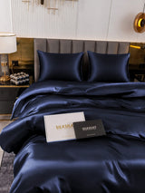 [Bleu Foncé] SilkSilky-FR Parure de Lit Soie 005