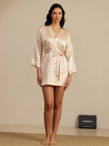 [Champagne] SilkSilky-FR 3/4 Sleeve Femme Peignoir 008