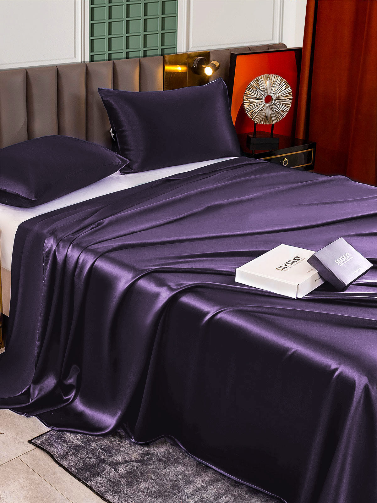 [Violet Foncé] SilkSilky-FR 22Momme Pure Soie Bedding Set 004,