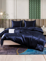 [Bleu Foncé] SilkSilky-FR Parure de Lit Soie 001