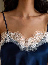 [Bleu Foncé] SilkSilky-FR Spaghetti Strap V Neck Top À Fines Brides 004