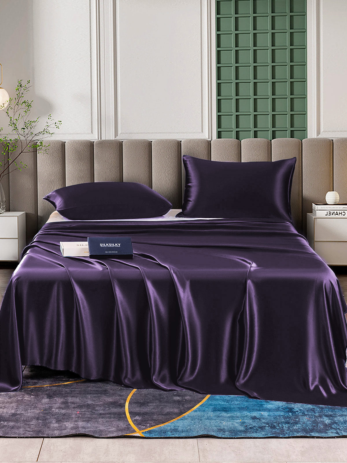[Violet Foncé] SilkSilky-FR 22Momme Pure Soie Bedding Set 001,