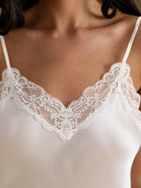 [Blanc] SilkSilky-FR Spaghetti Strap V Neck Top À Fines Brides 004