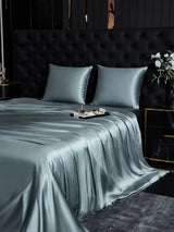 [Bleu Grisâtre] SilkSilky-FR Parure de Lit Soie 003