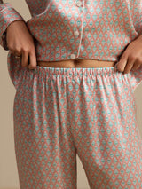 [Rose Cœur Geo] SilkSilky-FR Short Sleeve Lapel Collar Femme Pyjamas 007