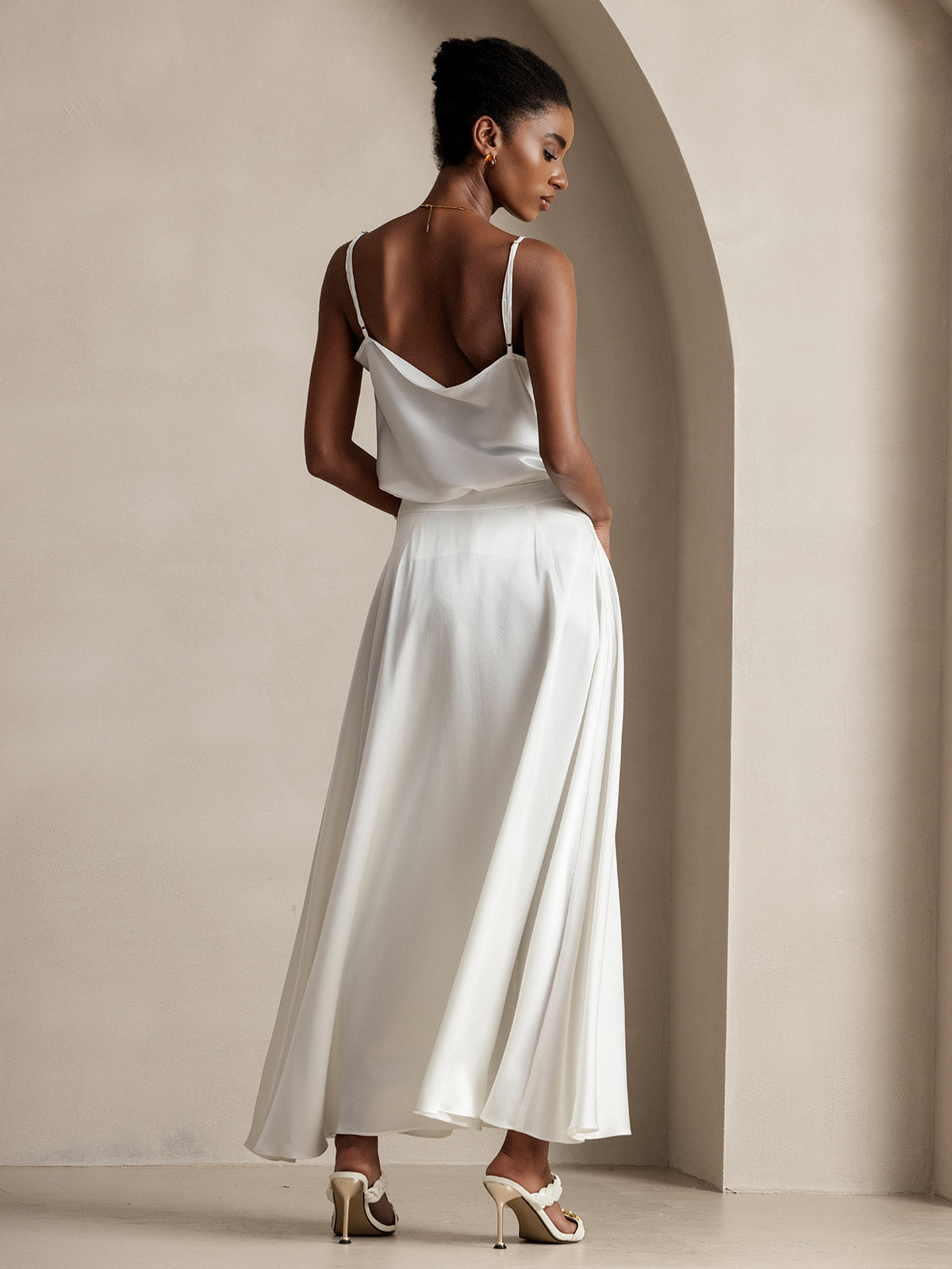 [Blanc] SilkSilky-FR 19Momme Soie Skirt 002