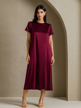 [Rouge Foncé] SilkSilky-FR Short Sleeve Crew Neck Robes 003