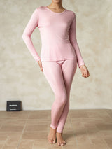 [Rose] SilkSilky-FR Manches longues Col Rond Sous Vêtements Longs Femme 003