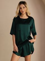 [Vert Foncé] SilkSilky-FR Short Sleeve Round Neck Femme Pyjamas 005