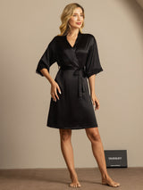 [Noir] SilkSilky-FR Half Sleeve Femme Peignoir 006