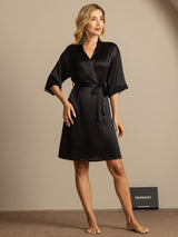 [Noir] SilkSilky-FR Manches mi-longues Femme Peignoir 006