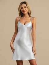 [Bleu Clair] SilkSilky-FR Sleeveless V Neck Chemises de nuit 001