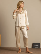 [Champagne] SilkSilky-FR Long Sleeve Lapel Collar Femme Pyjamas 004
