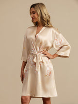 [Champagne] SilkSilky-FR 3/4 Sleeve Femme Peignoir 001