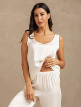 [Blanc] SilkSilky-FR 19Momme Sans manches Encolure Dégagée Femme Pyjamas 007
