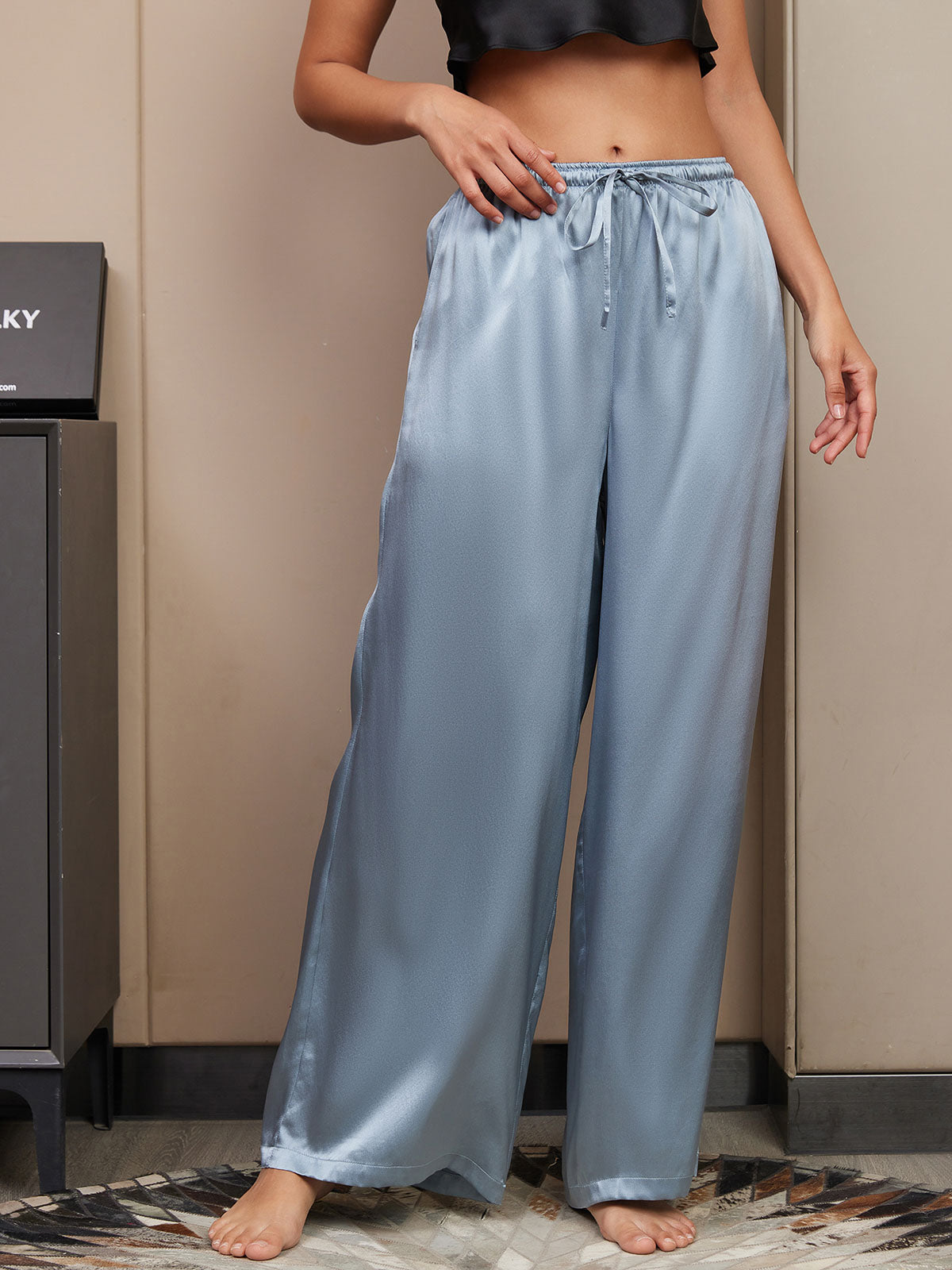 [Bleu Grisâtre] SilkSilky-FR Pure Soie Womens Pants 003