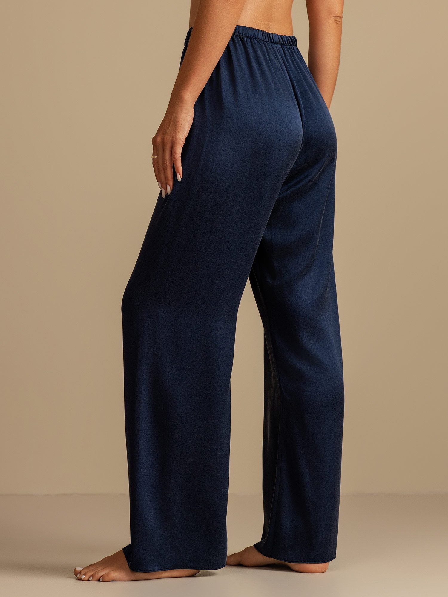 [Bleu Foncé] SilkSilky-FR 19Momme Soie Womens Sleep Bottoms 002,