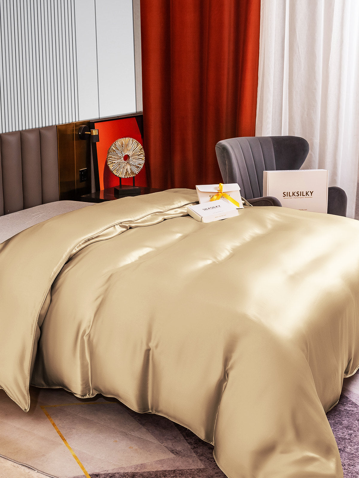 SilkSilky FR 22Momme Pure Soie Duvet Cover Beige 002