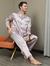 [Mauve Pâle] SilkSilky-FR Manches longues Col Cranté Homme Pyjamas 006