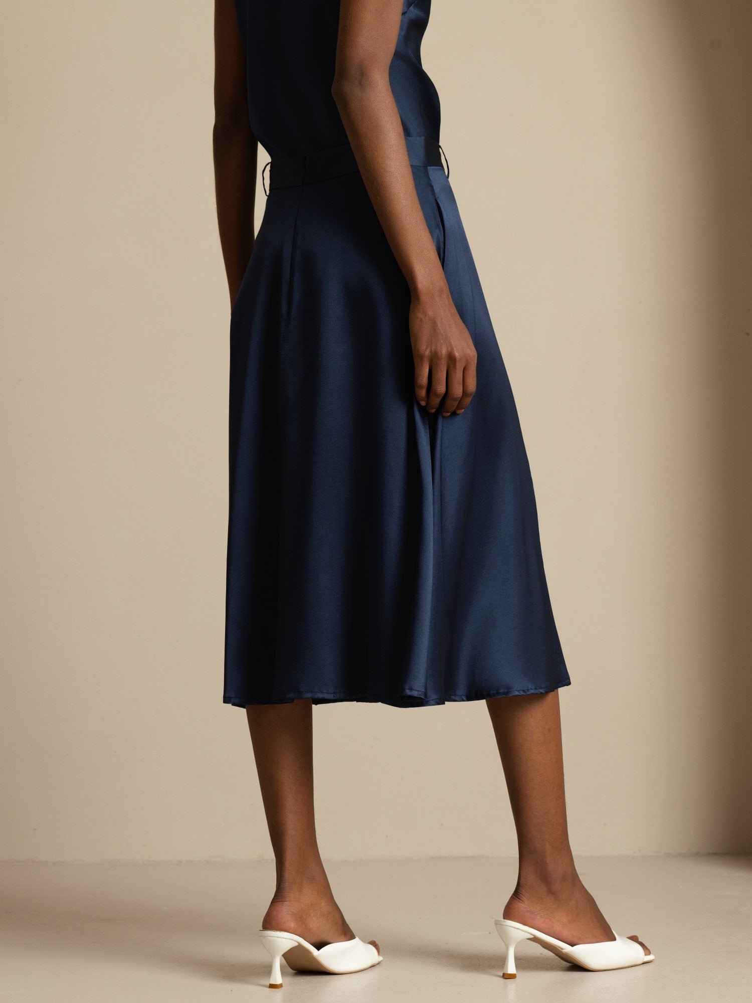 [BleuFoncé] SilkSilky-FR 19Momme Soie Skirt 002