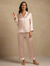 [Rose] SilkSilky-FR Manches longues Col Cranté Femme Pyjamas 003