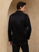 [Noir] SilkSilky-FR 19Momme Manches longues Col à Revers Homme Chemise 002