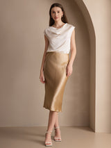 [Blanc] SilkSilky-FR Cap Sleeve Cowl Neck Femme T-Shirt 006
