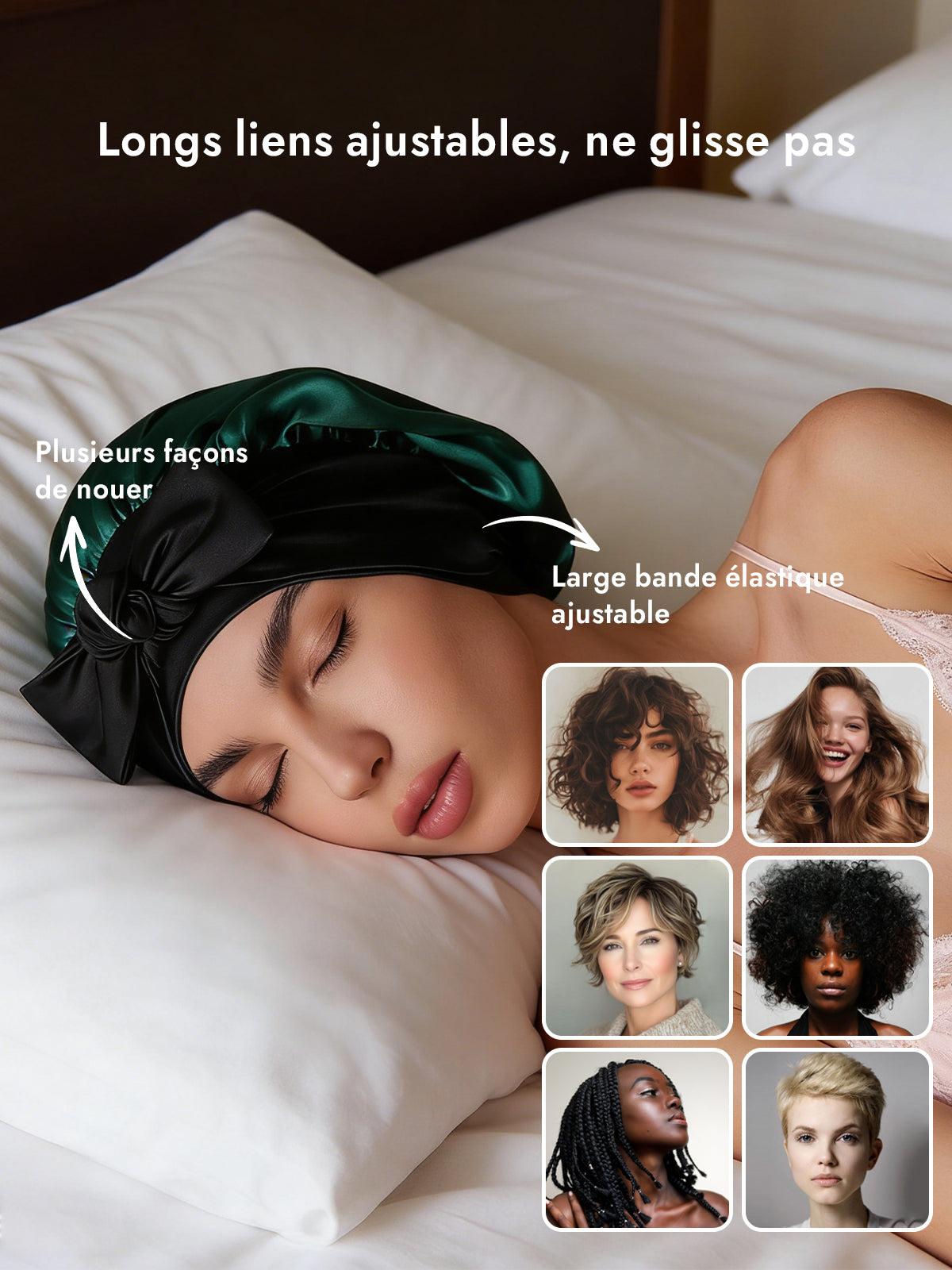 [Vert Foncé] SilkSilky-FR Soie Sleep Cap 004