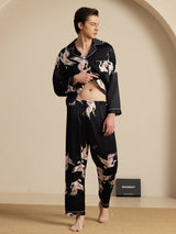 [Noir] SilkSilky-FR Long Sleeve Lapel Collar Homme Pyjamas 008