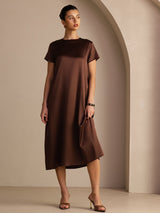 [Chocolat Noir] SilkSilky-FR Short Sleeve Round Neck Robes 004