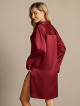 [Rouge Vineux] SilkSilky-FR Long Sleeve Lapel Collar Chemise pour dormir 002