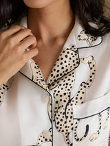 [Guépard Blanc] SilkSilky-FR Short Sleeve Notch Collar Femme Pyjamas 005