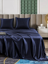 [Bleu Foncé] SilkSilky-FR Parure de Lit Soie 004