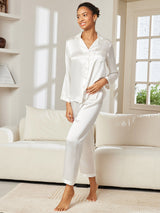 [Blanc] SilkSilky-FR Long Sleeve Lapel Collar Femme Pyjamas 004