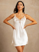 [Blanc] SilkSilky-FR Sleeveless V Neck Chemises de nuit 003