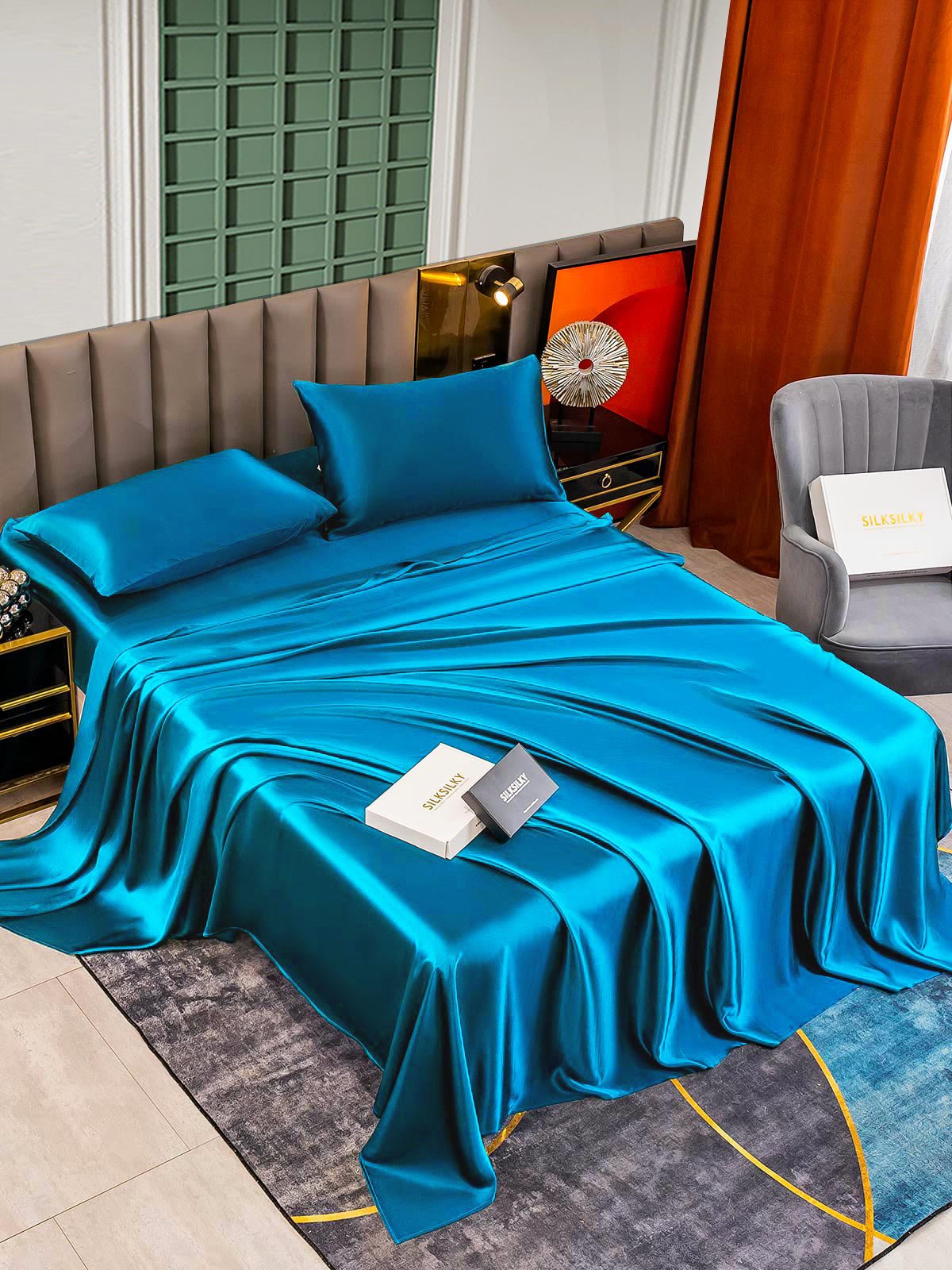 [Bleu Royal] SilkSilky-FR 25Momme Pure Soie Bedding Set 003