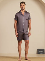 [Gris Pourpre] SilkSilky-FR Manches courtes Col Cranté Homme Pyjamas 003