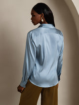 [Bleu Grisâtre] SilkSilky-FR Long Sleeve Lapel Collar Femme Chemise 002