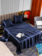 [Bleu Foncé] SilkSilky-FR Parure de Lit Soie 002
