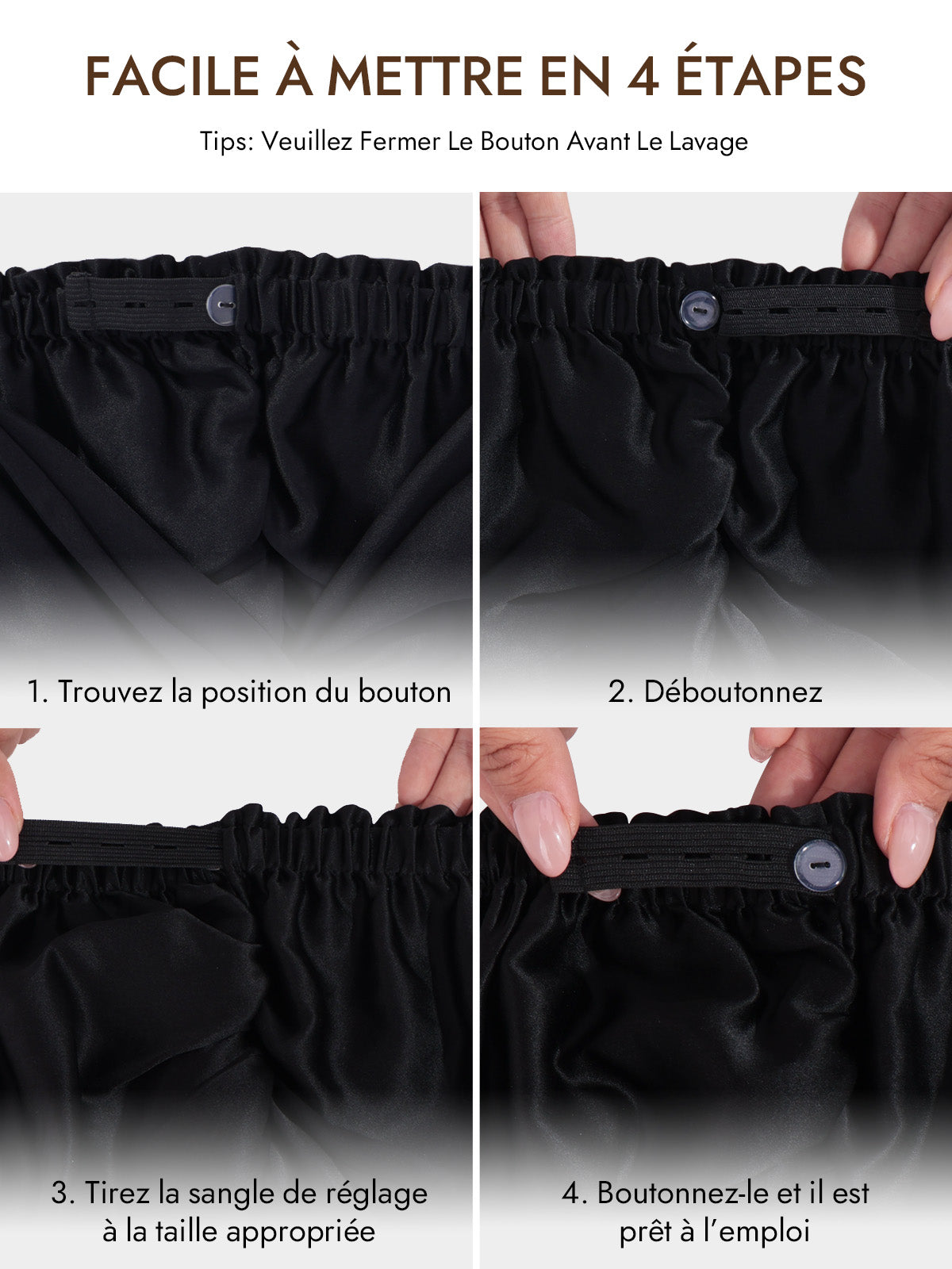 [Noir] SilkSilky-FR 22Momme Pure Soie Sleep Cap 006