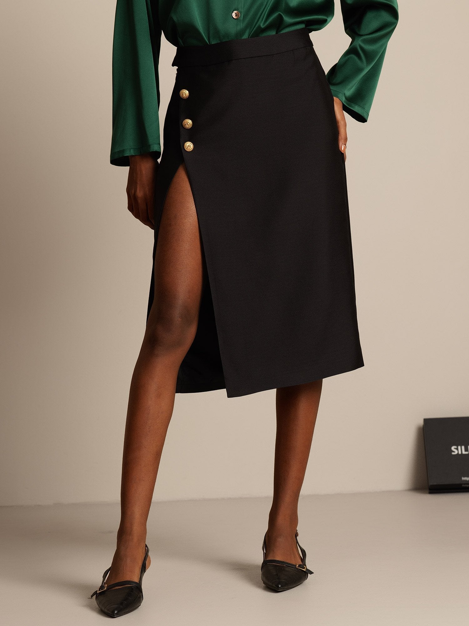 [Noir] SilkSilky-FR 32Momme Soie Skirt 001,