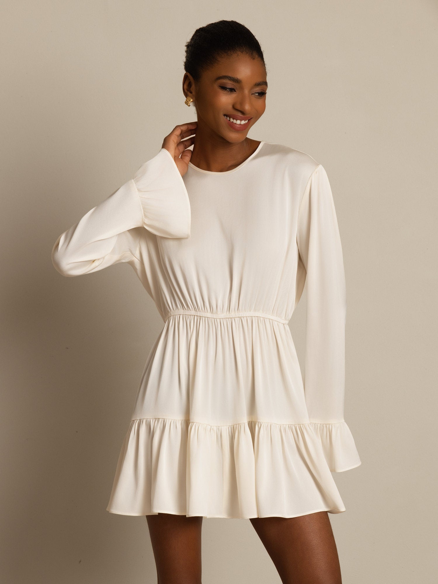 [Perle De Mer] SilkSilky-FR 19Momme Soie Manches longues Col Rond Robes 004