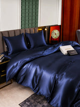 [Bleu Foncé] SilkSilky-FR Parure de Lit Soie 006