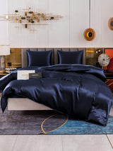 [Bleu Foncé] SilkSilky-FR Parure de Lit Soie 001