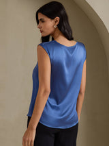 [Bleu Canard Véritable] SilkSilky-FR Cap Sleeve Round Neck Femme T-Shirt 002