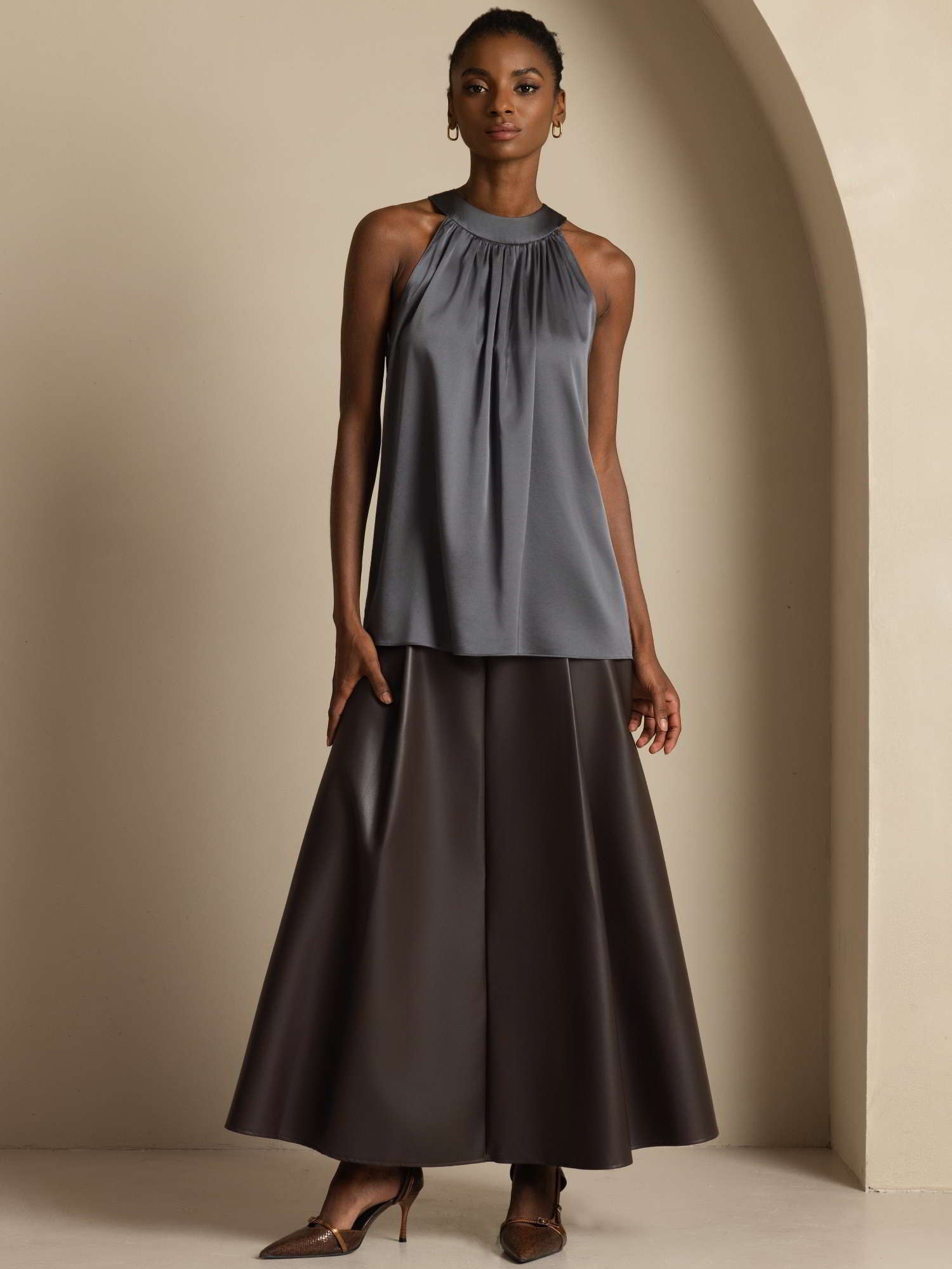 [Gris Foncé] SilkSilky-FR 19Momme Soie Sans manches Womens T-Shirt 005